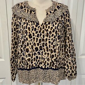 New Vineyard Vines Cheetah Leopard Print Blouse with Ruffle Trim